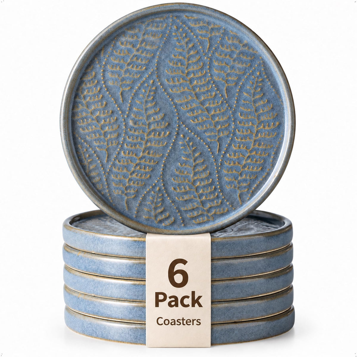 Drink Coasters, Ceramic Coasters for Drinks, 6 Pack, Green